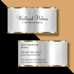 Classy Silver And Gold Tone Real Estate Business Card