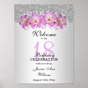 Classy Silver & Belladonna Lilies 18th Birthday    Poster