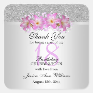 Classy Silver & Belladonna Lilies 18th Birthday Square Sticker