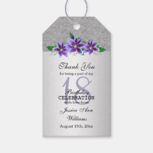 Classy Silver & Clematis Flowers 18th Birthday   Gift Tags
