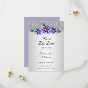 Classy Silver & Clematis Flowers 18th Birthday  Save The Date