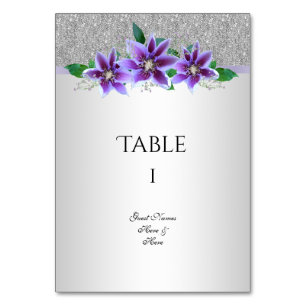 Classy Silver & Clematis Flowers 18th Birthday  Table Number