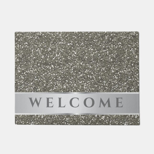Classy Silver Glitter Look Grey Welcome   Doormat (Front)