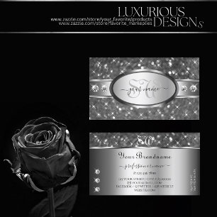 Classy Silver Glitter Sparkle Diamonds Initials Business Card