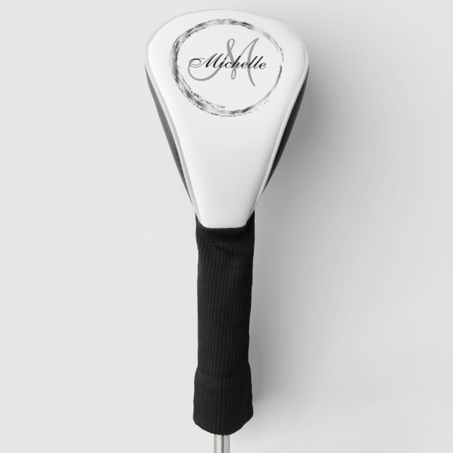 Classy Silver Monogram and Name Golf Head Cover (Front)