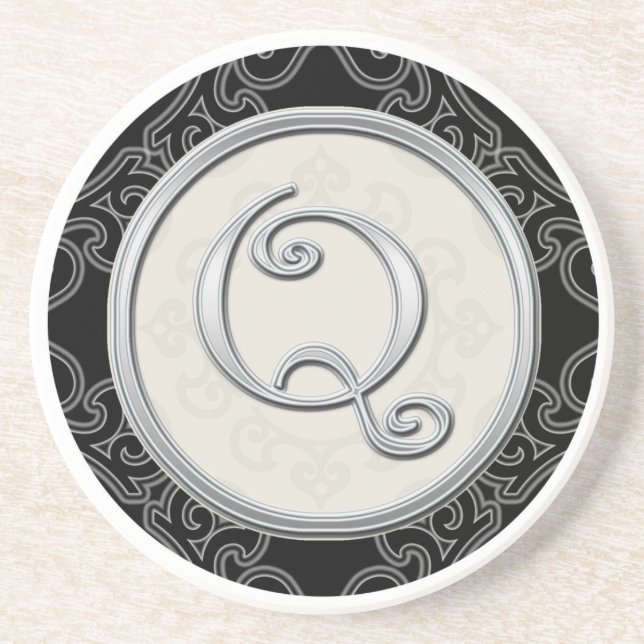 Classy Silver Monogram Initial Coaster (Front)