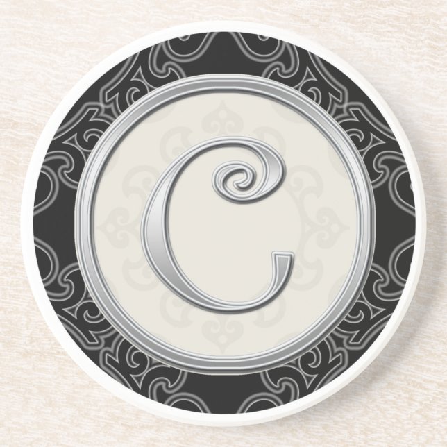 Classy Silver Monogram Initial Coaster (Front)