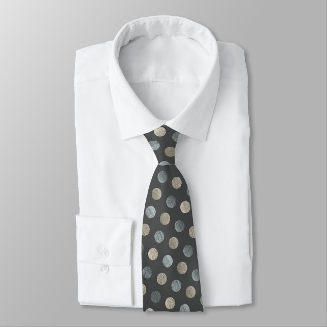 Classy Silver Polka Dot Personalised Charcoal Grey Tie (Tied)