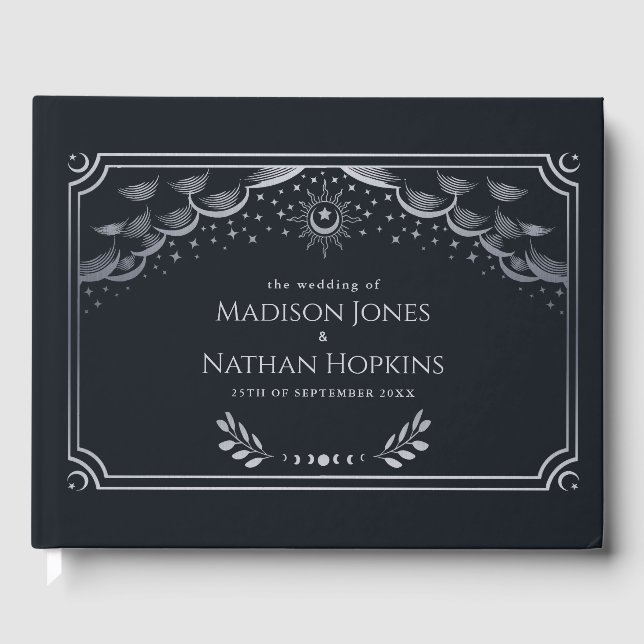 Classy Silver Tarot Card Wedding Guest Book (Front)