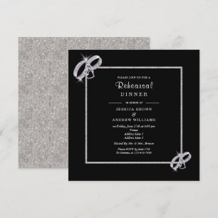 Classy Silver Wedding Rings Rehearsal Dinner Invitation