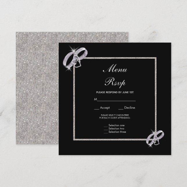 Classy Silver Wedding Rings Wedding Menu Rsvp Invitation (Front/Back)