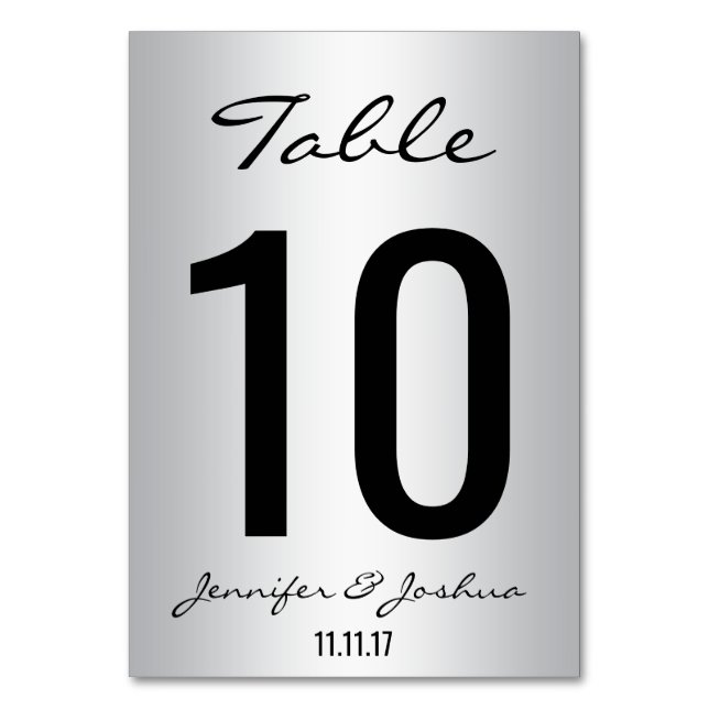 Classy Silver Wedding Table Numbers Cards Template (Front)