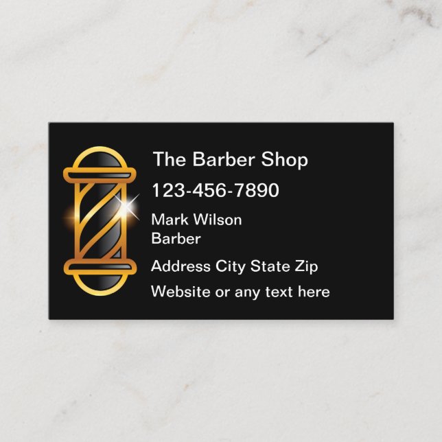 Classy Simple Barber Shop Light Theme Business Card (Front)
