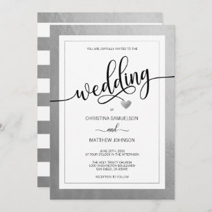 Classy Simple Black & White Heart Silver Wedding Invitation