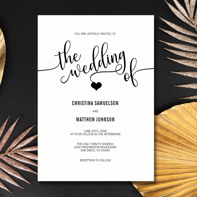 Classy Simple Black & White Heart Wedding Invitation (Creator Uploaded)