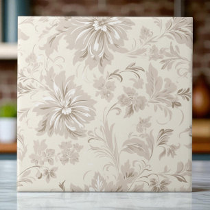 Classy Simple Floral Soft Beige Tile