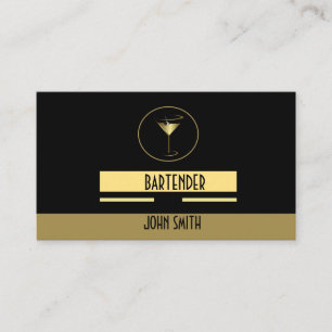 Classy Simple Gold Logo Bartender Business Card