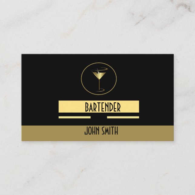 Classy Simple Gold Logo Bartender Business Card (Front)