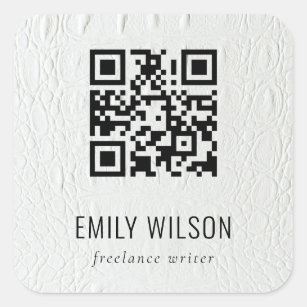 Classy Simple Ivory White Leather Texture QR Code Square Sticker