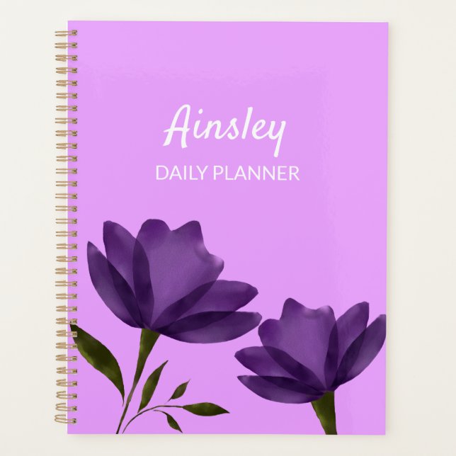 Classy simple purple flowers elegant customisable planner (Front)