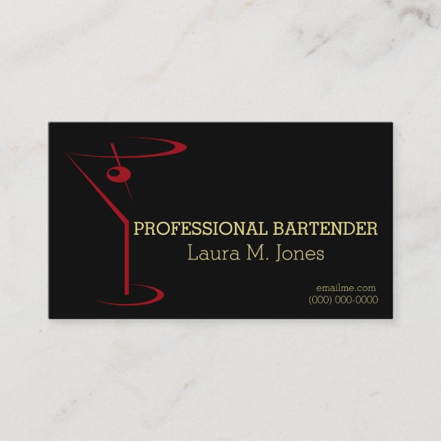Classy Simple Red Martini  Bartenders Business Card (Front)