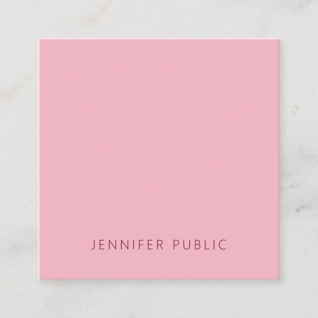 Classy Simple Template Pale Pink Modern Chic Square Business Card (Front)