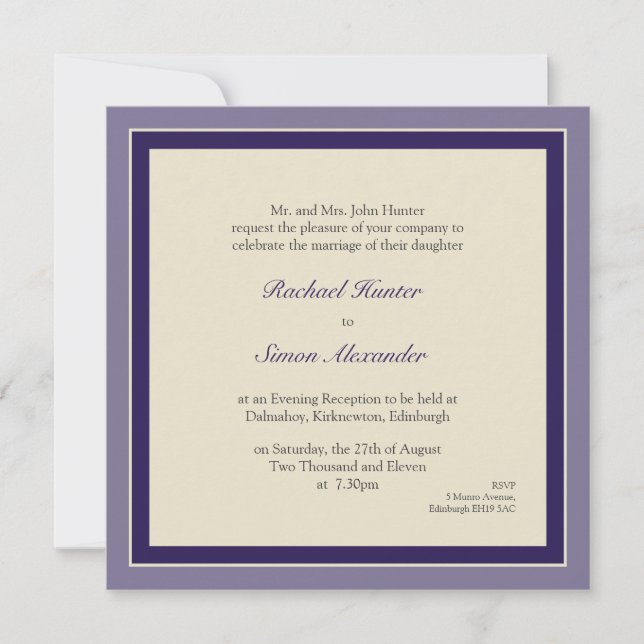 Classy Simple Wedding Invitation - Purple (Front)
