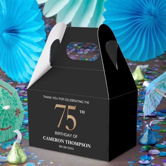 Classy Sleek Black Gold 75th birthday Favour Box (Party)