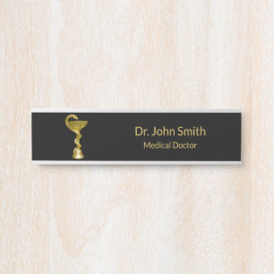 Classy Snake Bowl Hygieia Gold Caduceus Medical Door Sign
