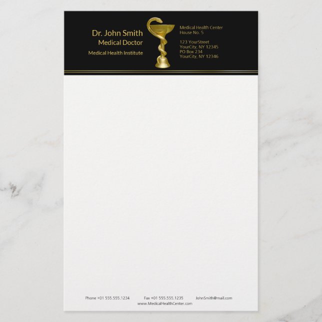 Classy Snake Medical Bowl Hygieia Gold Caduceus Stationery (Front)