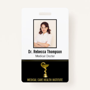 Classy Snake Medical Bowl Hygieia Gold Photo ID ID Badge