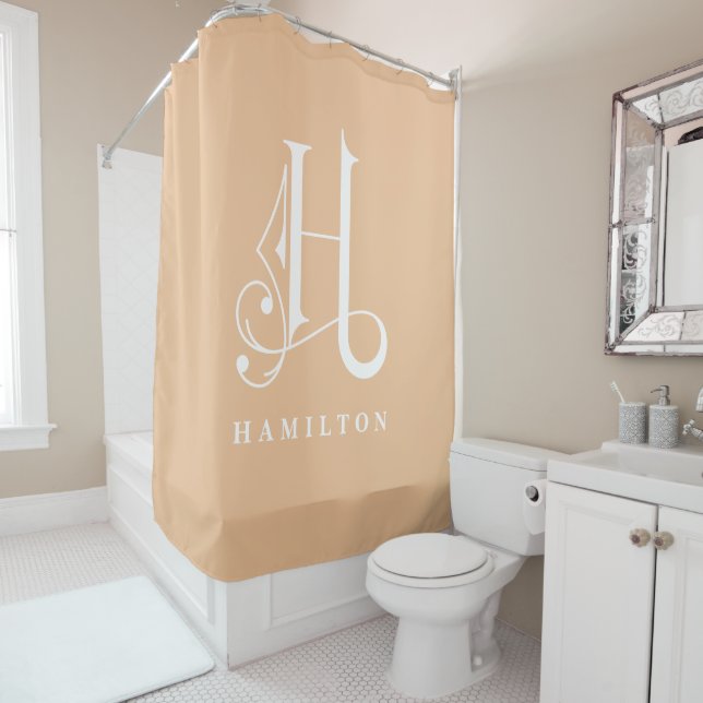 Classy Sophisticated Elegant Monogram H Custom Shower Curtain (In Situ)