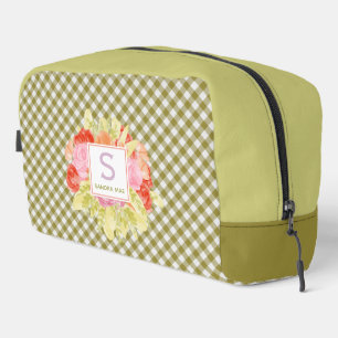 Classy Spring Fern Green Gingham Check Pattern Dopp Kit