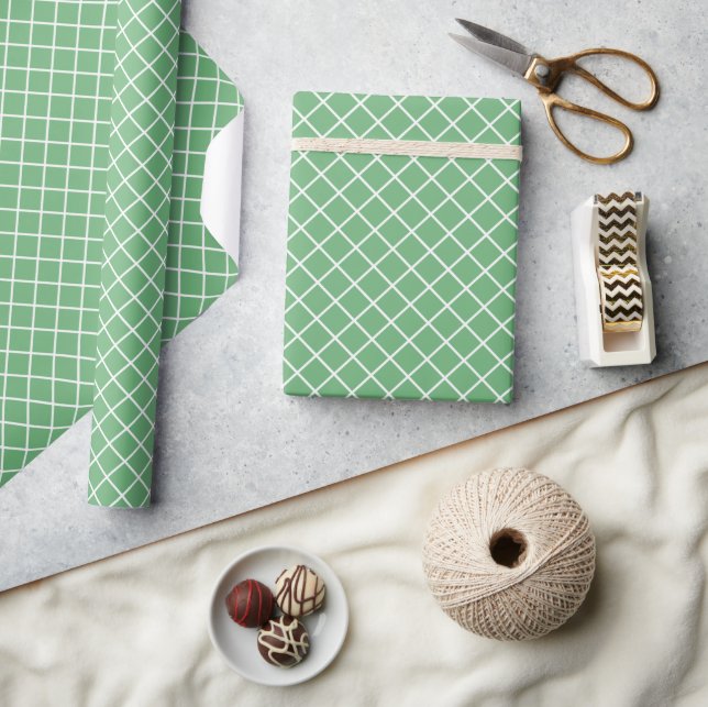 Classy Spring Mint Green White Check Pattern Wrapping Paper (Crafts)