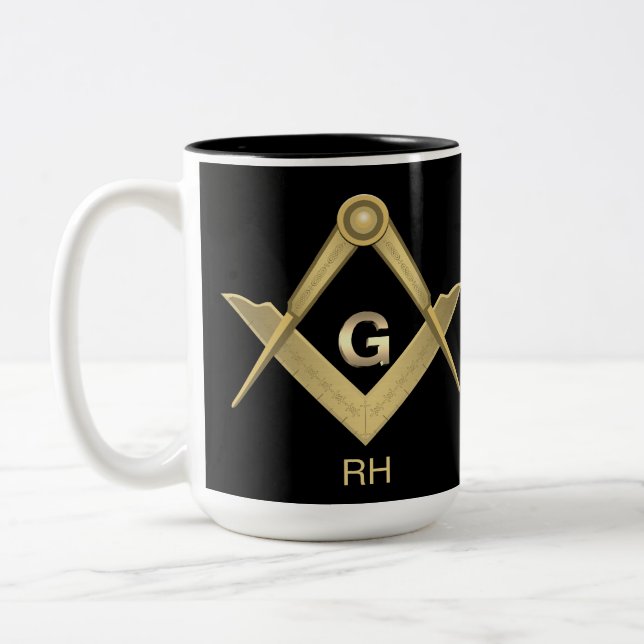 Classy Square & Compass Monogrammed Mug (Left)