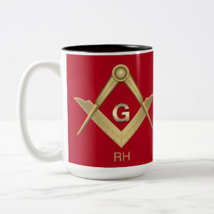 Classy Square & Compass Monogrammed Two-Tone Coffe Coffee Mug