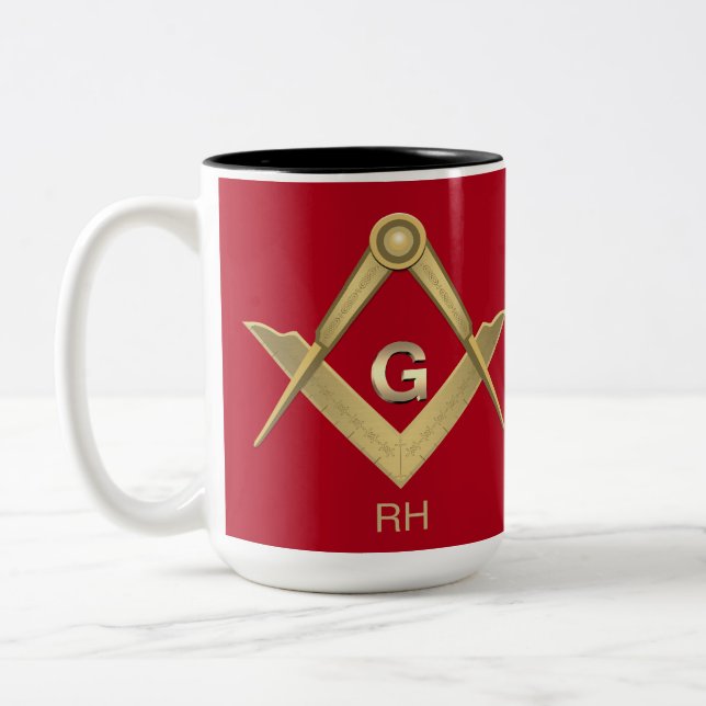 Classy Square & Compass Monogrammed Two-Tone Coffe Coffee Mug (Left)