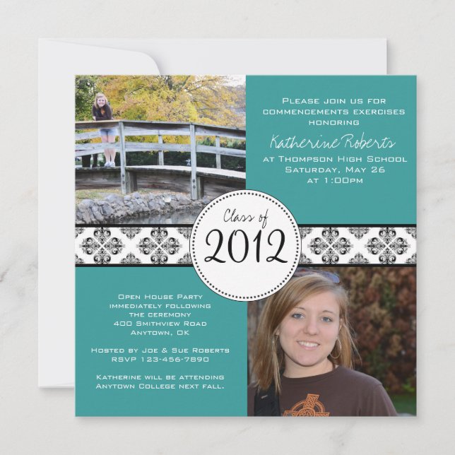 Classy Square Graduation Announcement - Teal (Front)