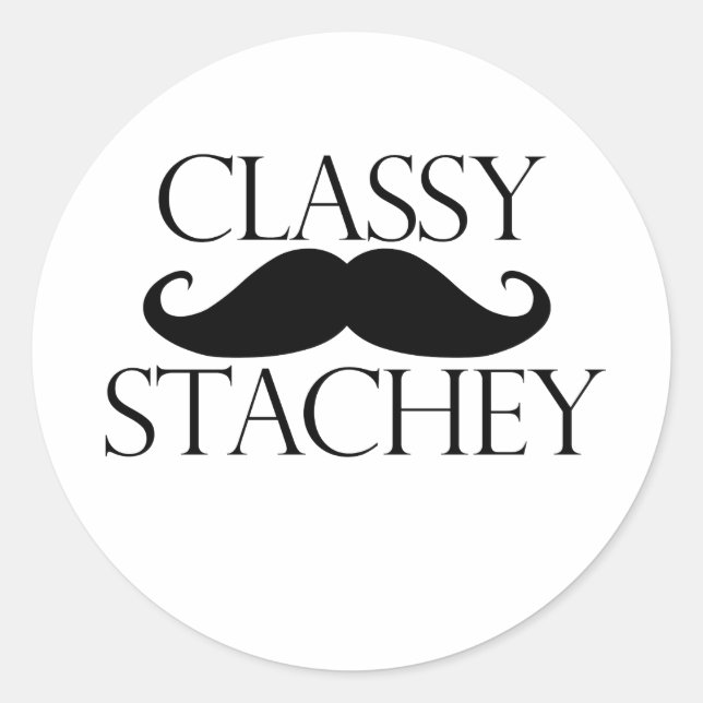 Classy Stache Moustache Classic Round Sticker (Front)