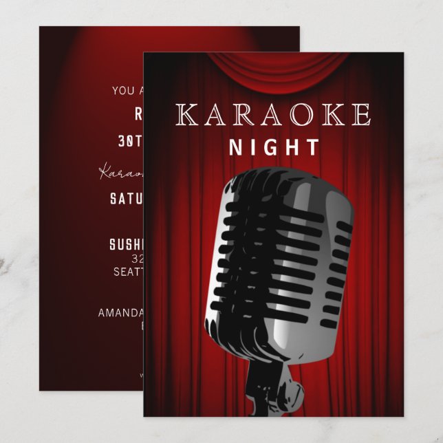 Classy Stage 30th Birthday Karaoke Night Party Invitation (Front/Back)