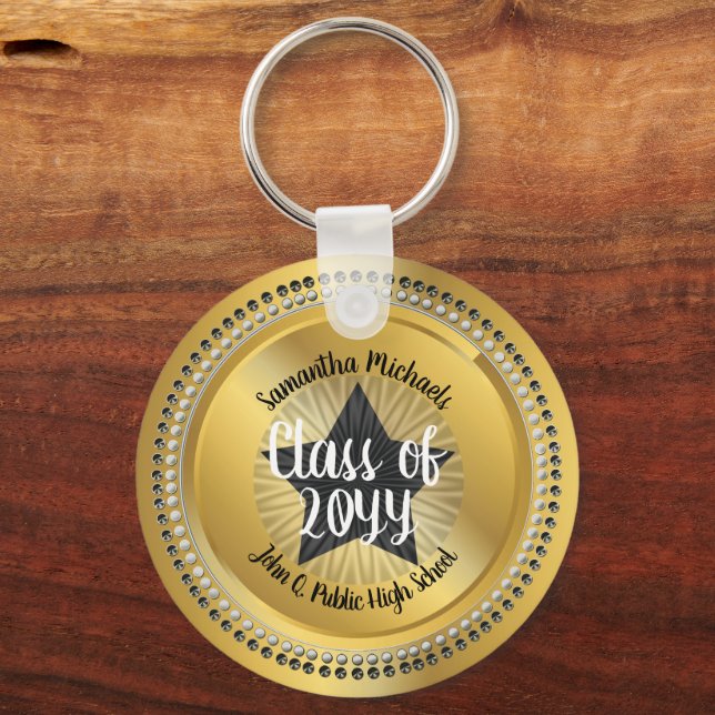 Classy Star Gold Class of 2021 Graduation Key Ring (Front)