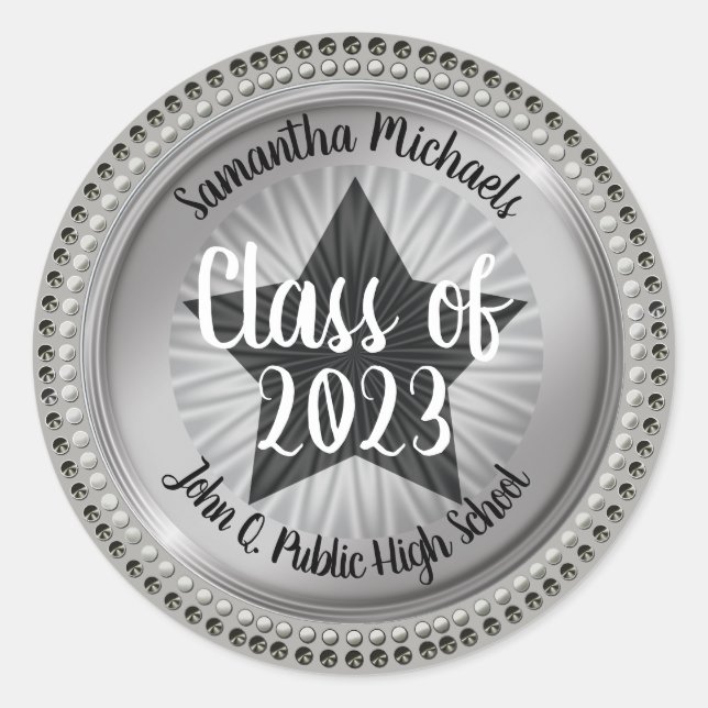 Classy Star Silver Class of 2019 Graduation Classic Round Sticker (Front)