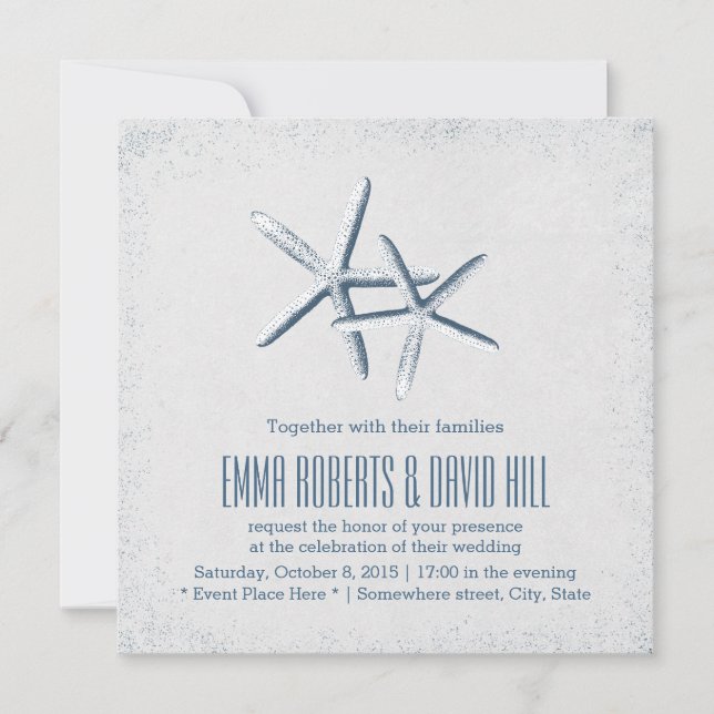 Classy Starfish Beach Wedding Invitations (Front)