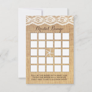 Classy Starfish Lace & Burlap Bridal Bingo Cards