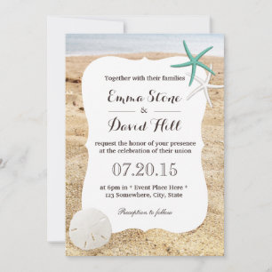 Classy Starfish & Sand Dollar Beach Wedding Invitation