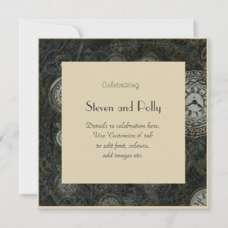 Classy Steampunk themed invitations - clock faces