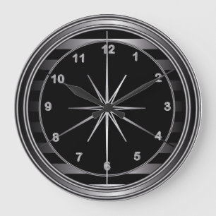 Classy Steel and Black Stripes Large Clock
