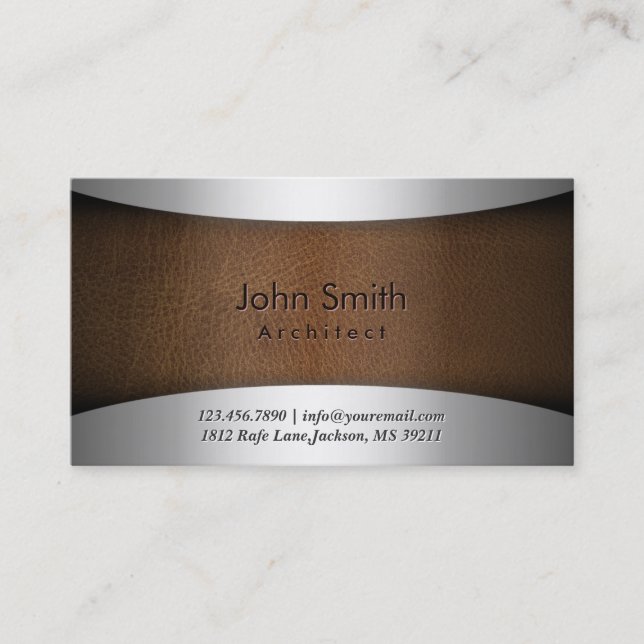 Classy Steel & Leather Architect Business Card (Front)