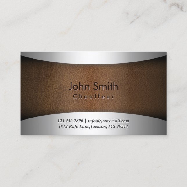 Classy Steel & Leather Chauffeur Business Card (Front)