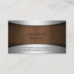 Classy Steel & Leather Programmer Business Card